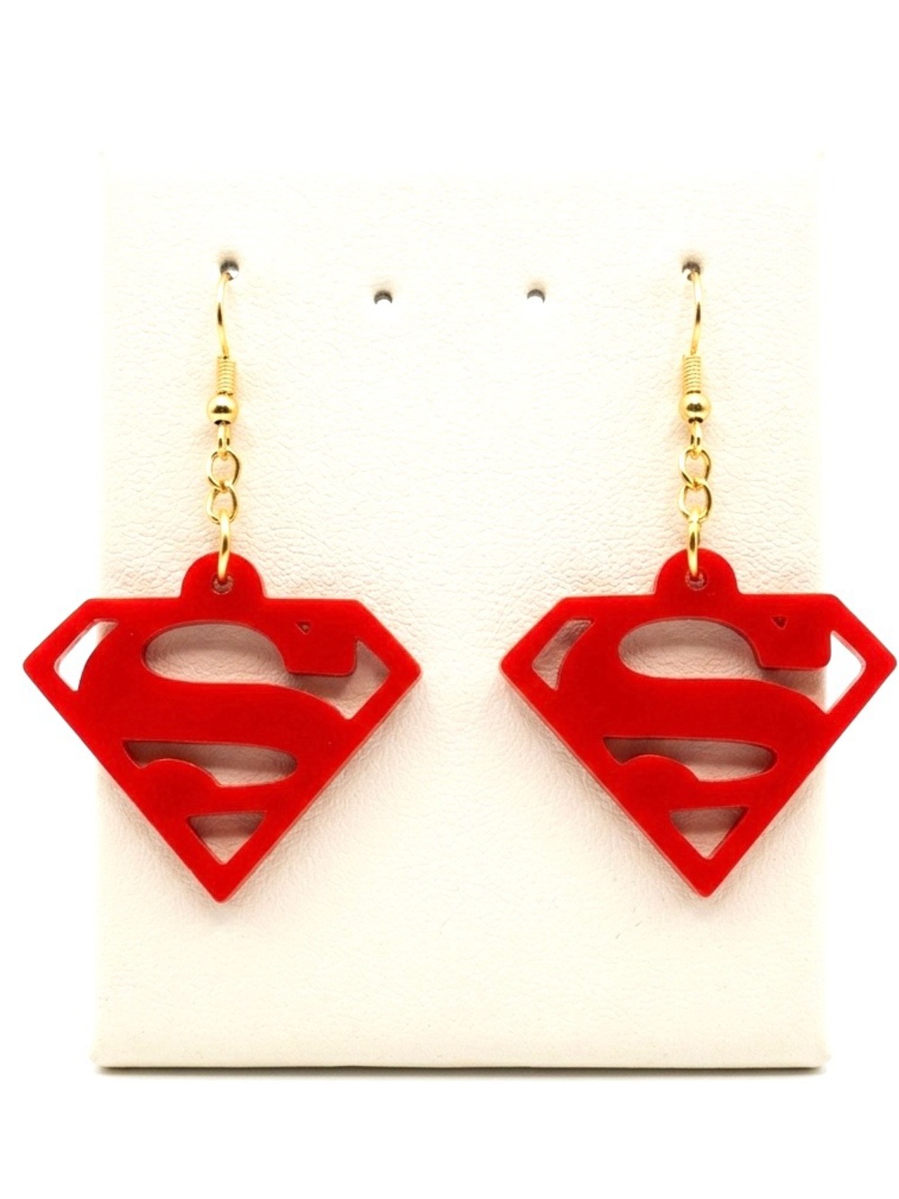 New Handmade Red S925 Sterling Silver 3D Printed Superman Dangle Drop Earrings